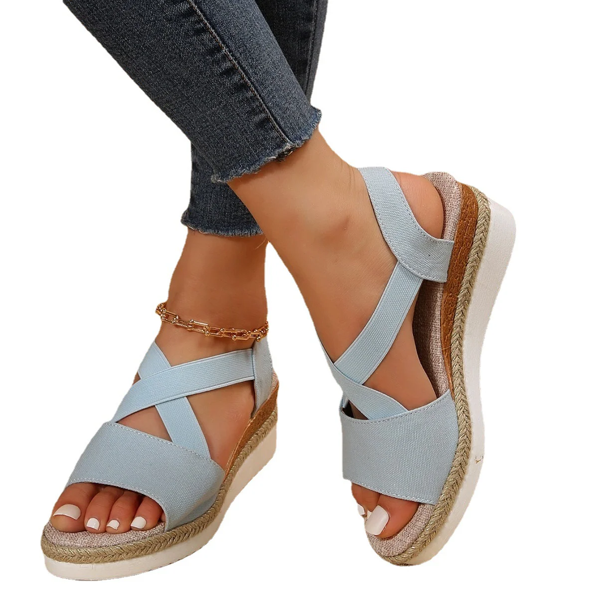 sandales compensées avec bande élastique ajustable - Image 2